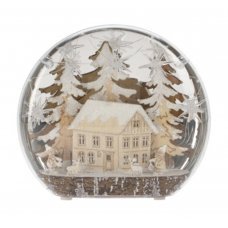 Χριστουγεννιάτικο Διακοσμητικό, με Ξύλινη Διακόσμηση Εσωτερικά και LED Μπαταρίας - Σπιτάκι (40cm)